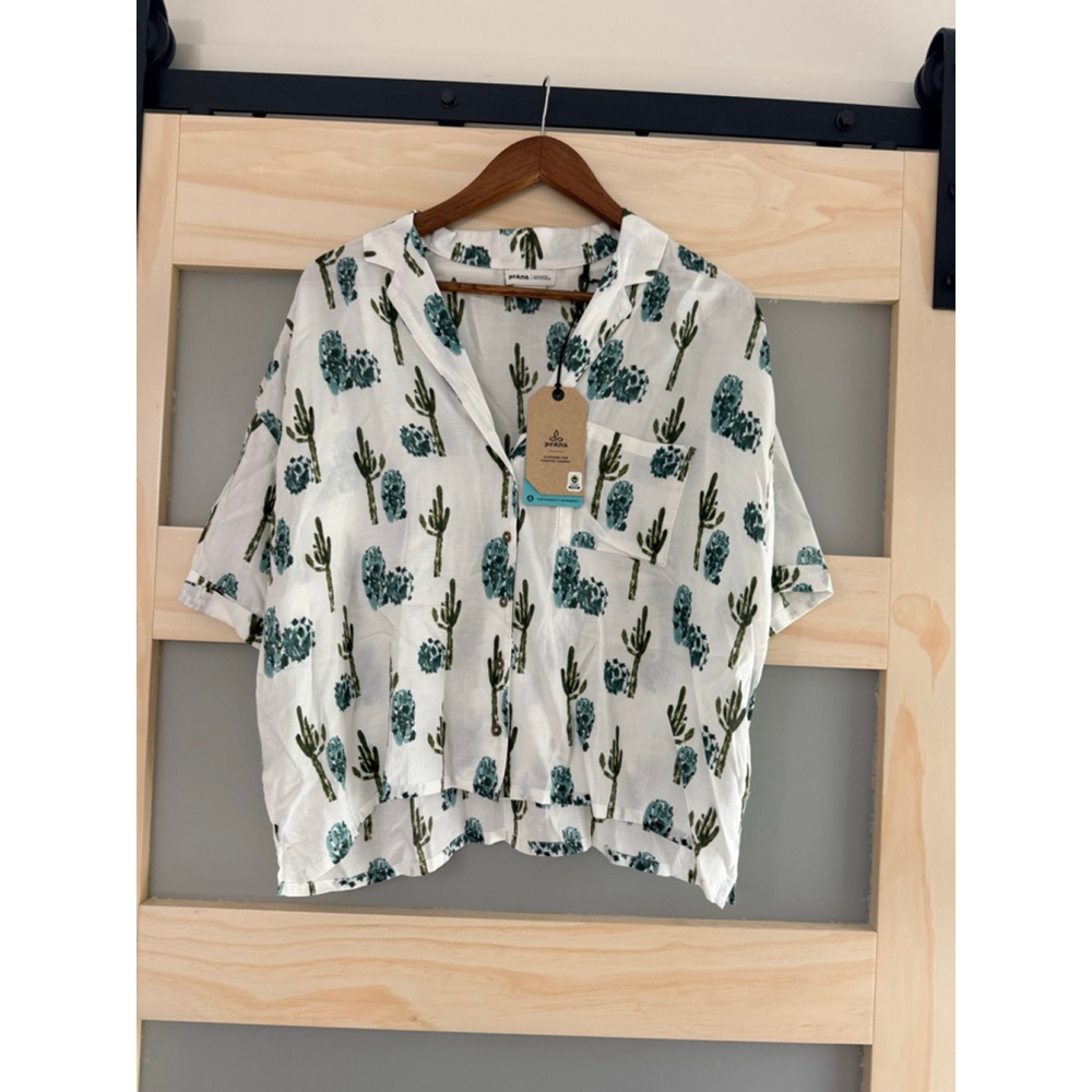 prAna Iguala Top Cactus Print Button-Front Croppe… - image 1